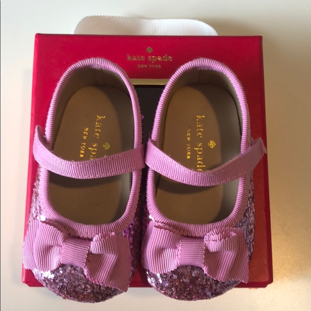 NIB pink kate spade glitter Mary Janes with bow